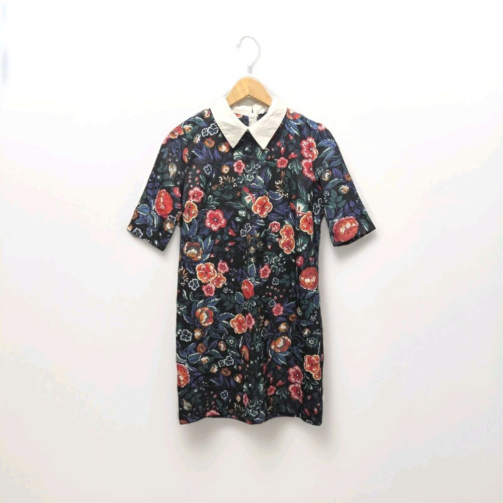 Zara Cottagecore Dark Academia Boho Floral Peter Pan Collar NWT Dress‎ Medium